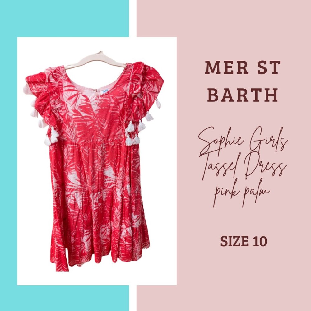 Mer St. Barth Sophie Girl's Tassel Dress Pink Palm - Size 10